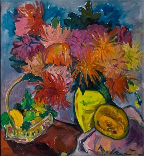 Still Life with Dahlias and Fruit — Irma Stern