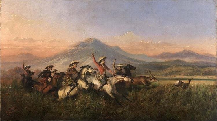 Six Horsemen Chasing Deer — Raden Saleh