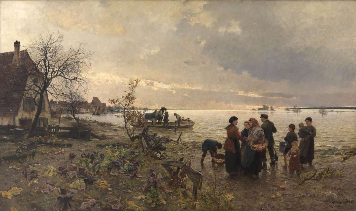 Rheinüberschwemmung bei Karlsruhe im Jahre 1887 — Friedrich Kallmorgen