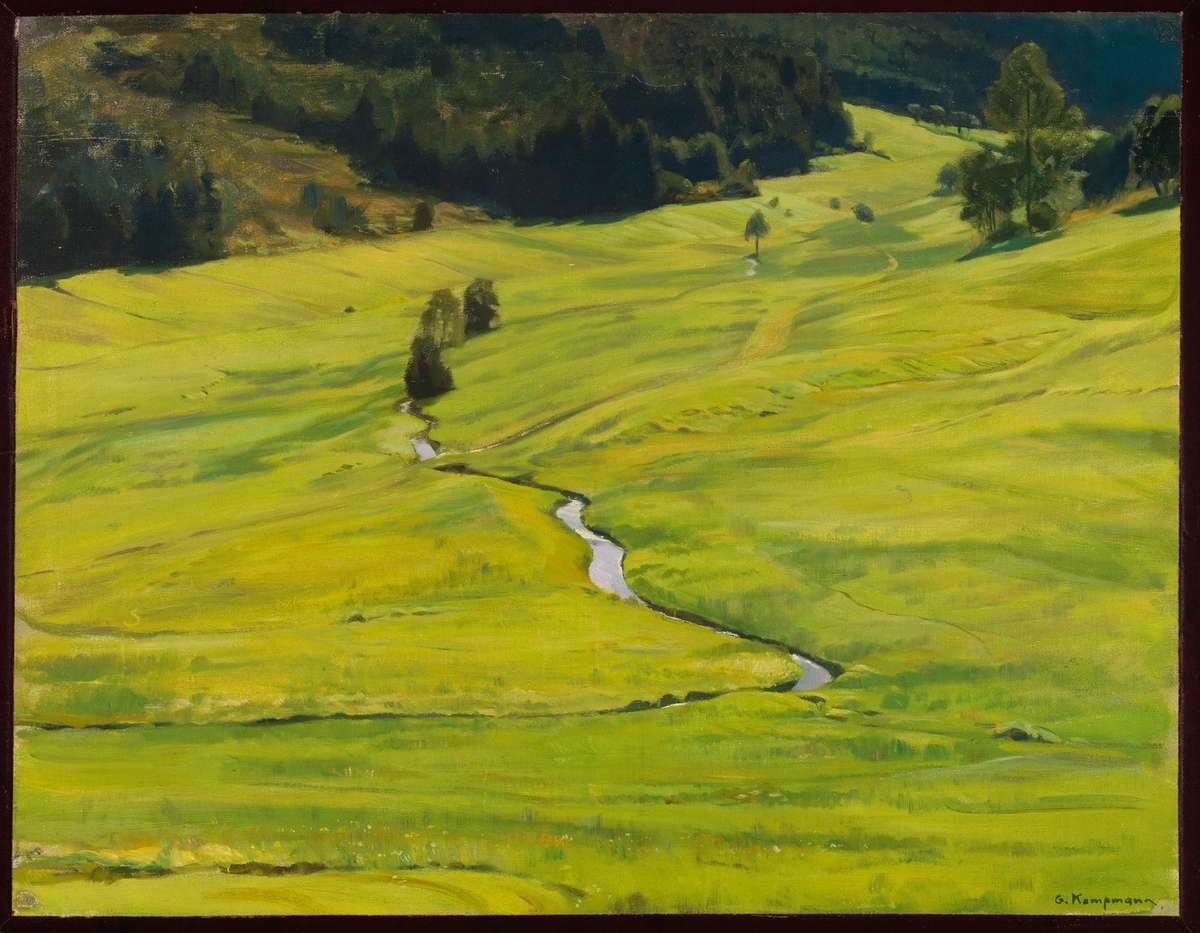 Sonniges Waldtal mit Bach — Gustav Kampmann