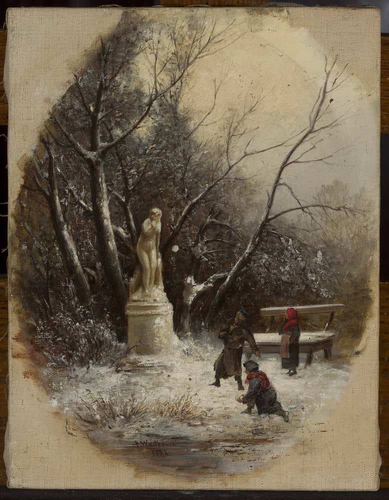 In the Saxon Garden – children at a statue — Franciszek Wastkowski