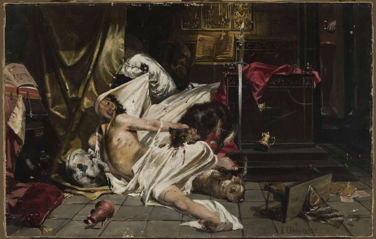 Man fighting with wolves — Jan Czesław Moniuszko