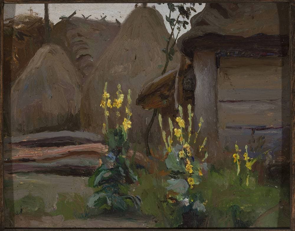 Landscape study – Mulleins in front of a cottage — Stanisław Straszkiewicz