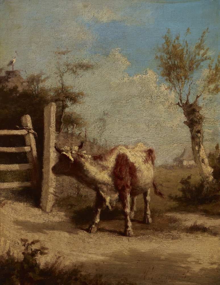 Study of a Cow against a Landscape — Wilhelm Leopolski