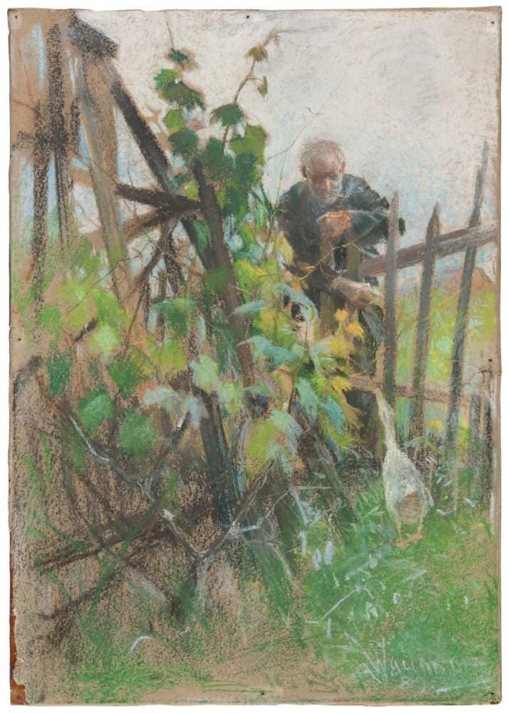 Man feeding a Goose — Alf Wallander