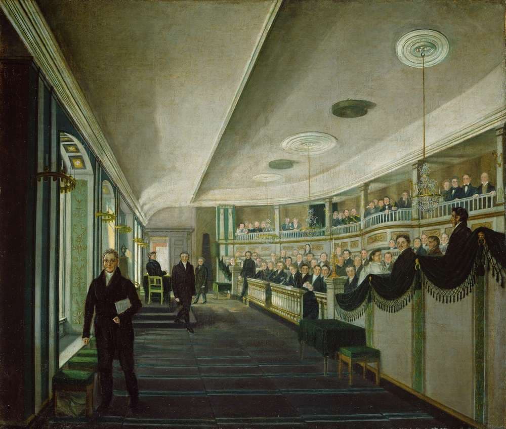 Fra et møte i den gamle Stortingssalen i Christiania Katedralskole — Mathias Stoltenberg