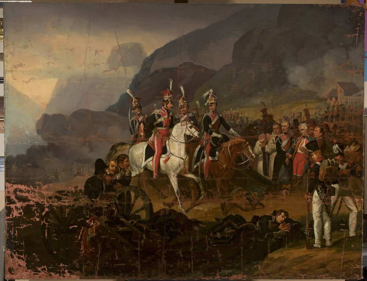 Battle scene: Wincenty Krasiński receives the report from Kozietulski after the battle of Somosierra (copy, after Horace Vernet) — Józef Polkowski