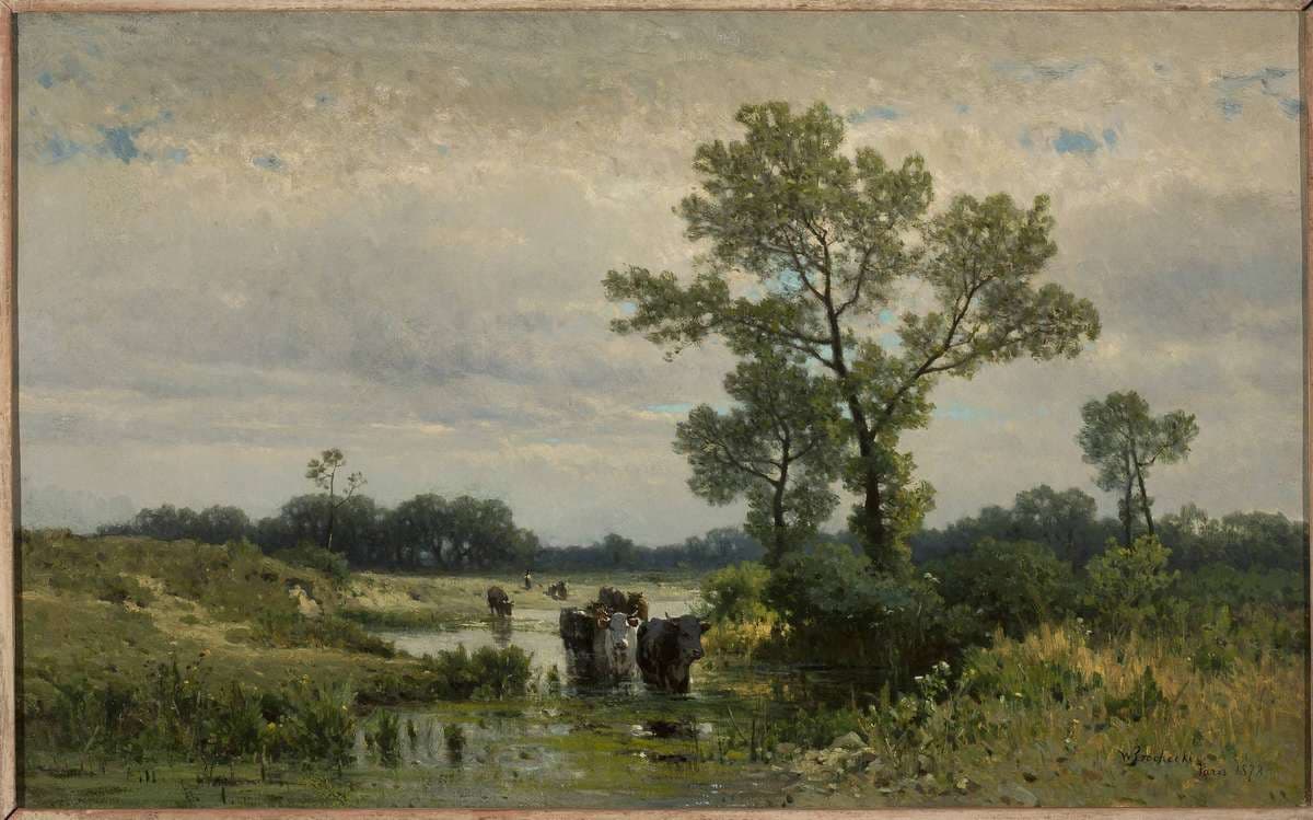 Cows crossing the river — Walery Brochocki