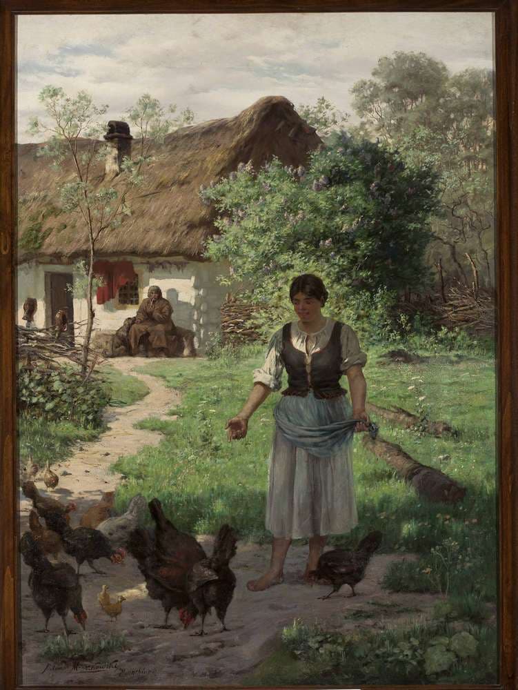 Village girl feeding hens — Aleksander Mroczkowski