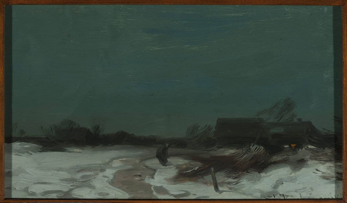 Winter landscape with cottages — Roman Kochanowski
