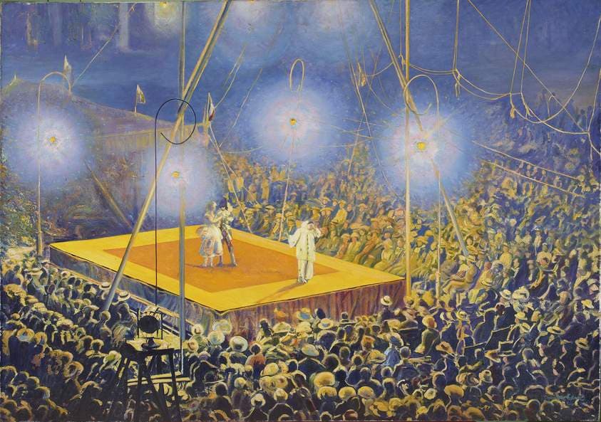 Clowns in the arena of the circus “Italian Comedy” — Leon Kaufmann