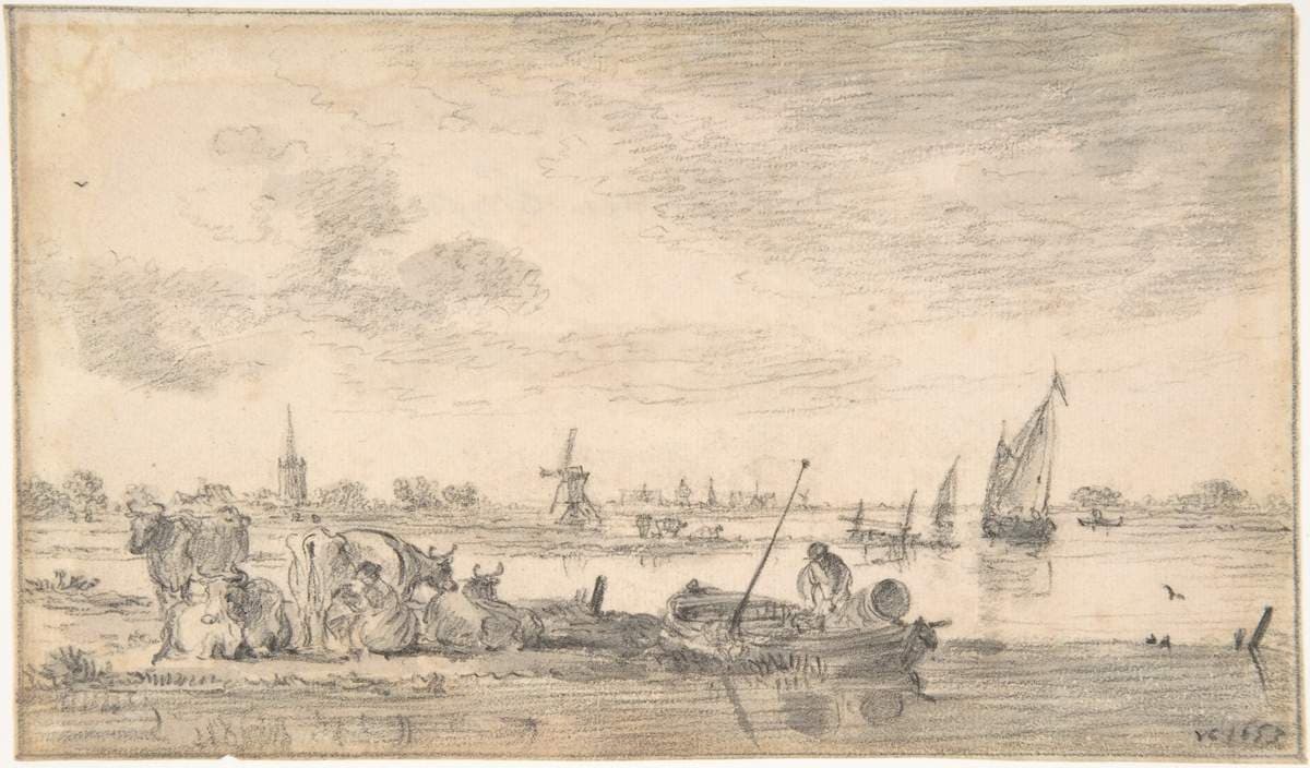 River Scene with Cows — Jan van Goyen