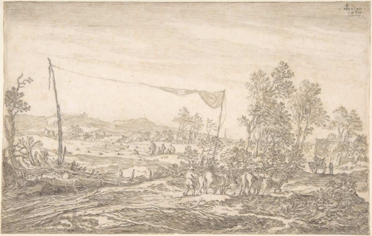Landscape with Figures and Cattle — Pieter de Molijn