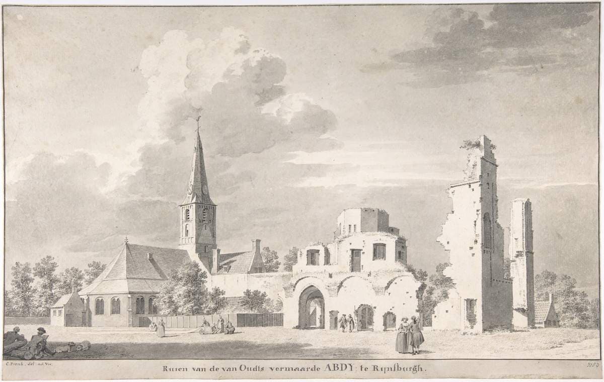The Church and Ruins of Rijnsburg, Seen from the Northeast — Cornelis Pronk