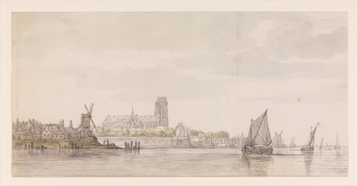 View of the Groote Kerk in Dordrecht from the River Maas — Aelbert Cuyp