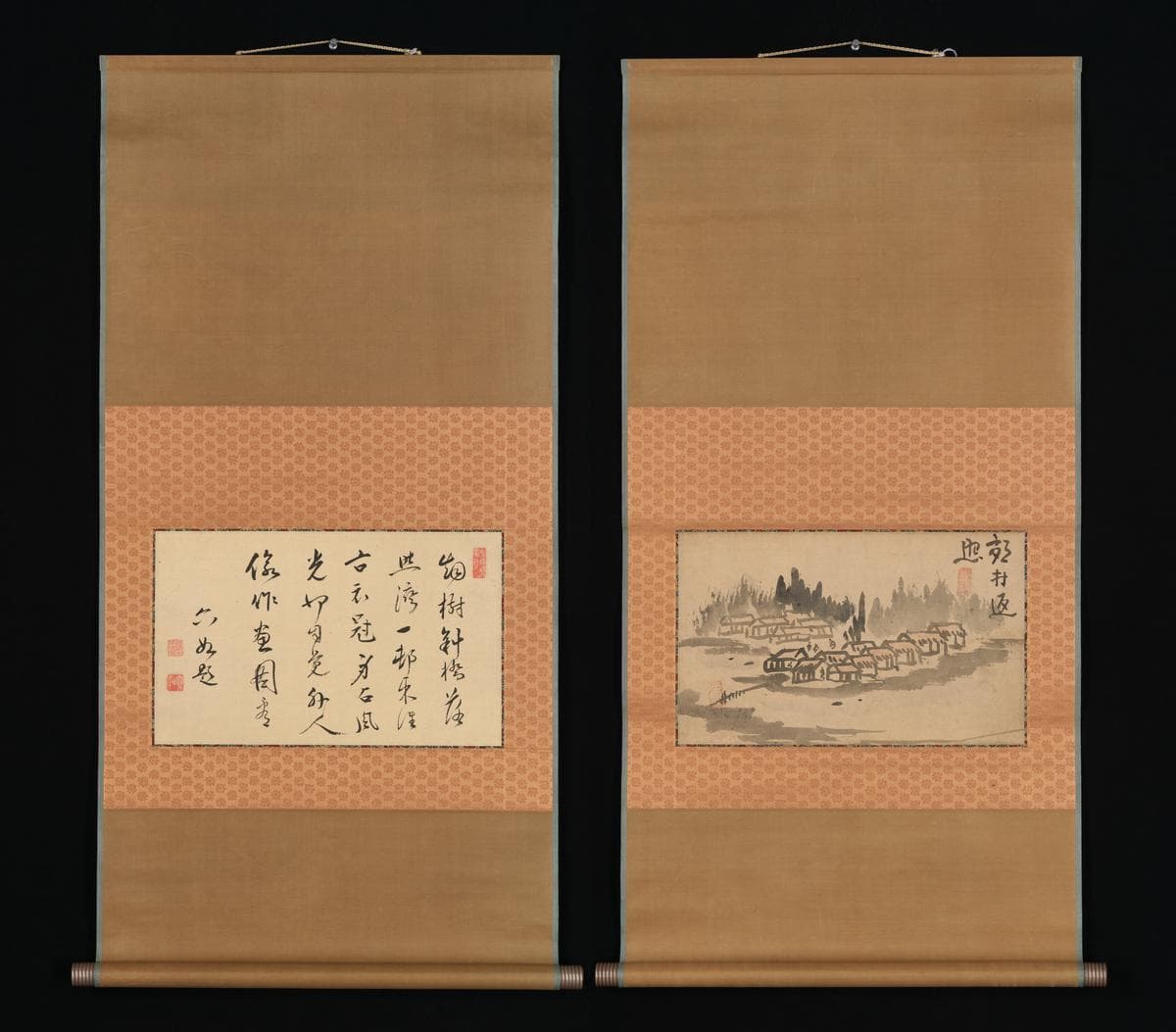 Evening Glow in a Mountain Village and Calligraphy — Ike no Taiga