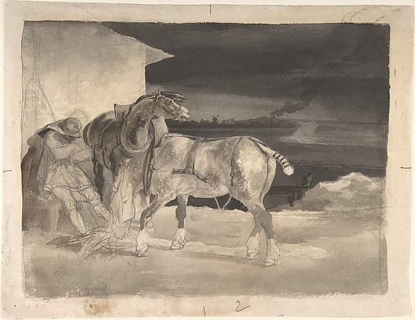 Two Draft Horses with a Sleeping Driver — Théodore Géricault