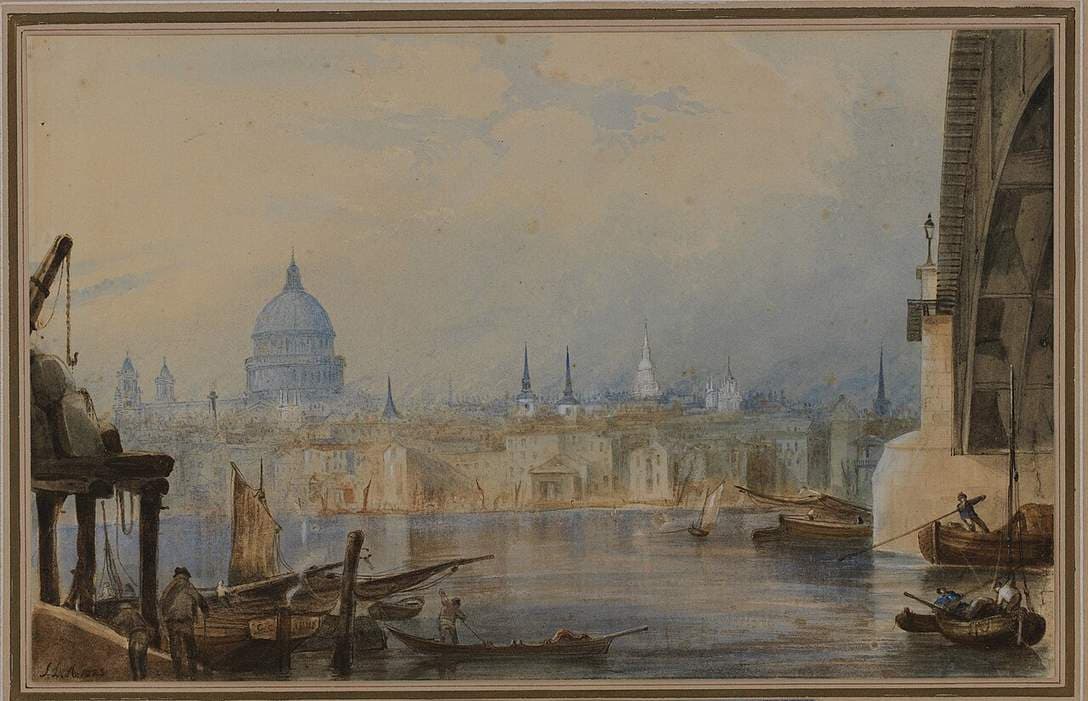 The St. Paul's cathedral in London, view from Southwark Bridge — Jacques-Laurent Agasse
