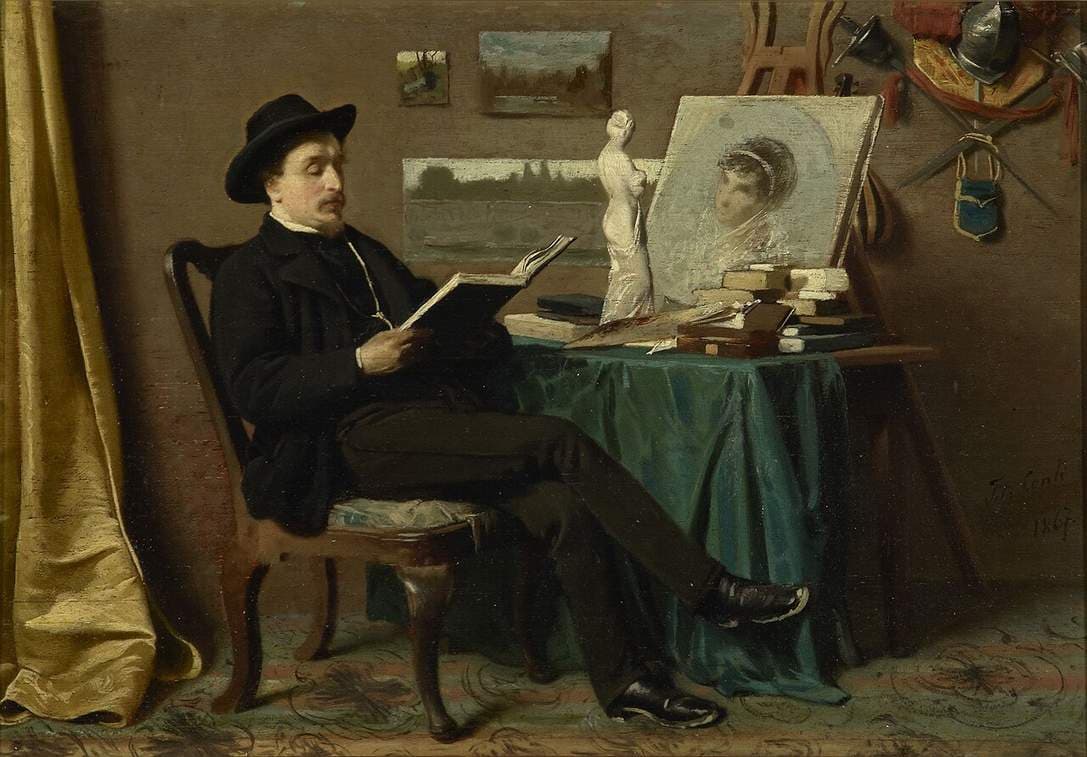 Seated man reading — Tito Conti