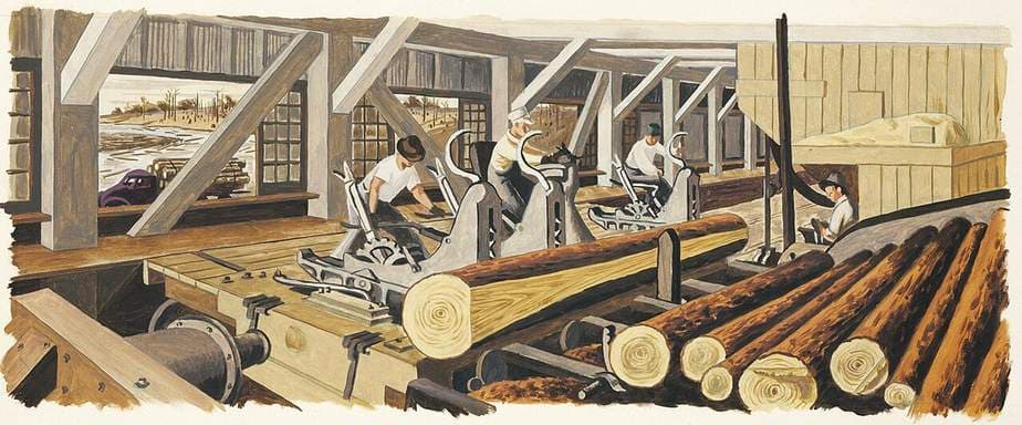 Lumber Manufacturing (mural study, Trinity, Texas Post Office) — Jerry Bywaters