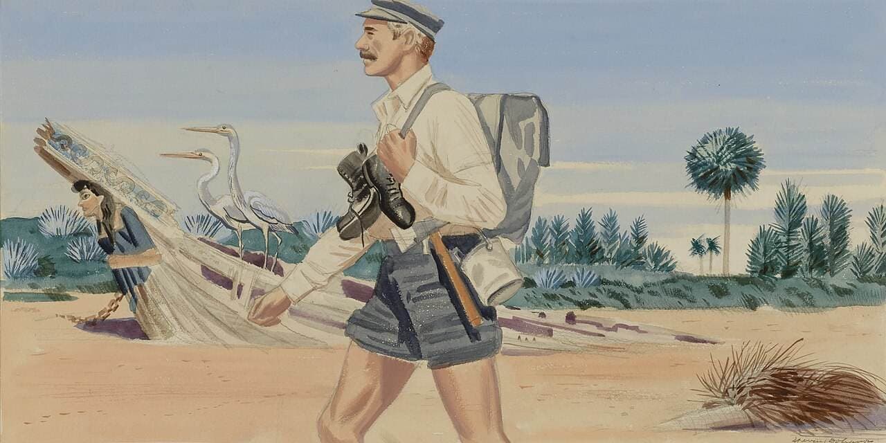 Panel 2, Legend of James Edward Hamilton--Barefoot Mailman (mural study, West Palm Beach, Florida Post Office) — Stevan Dohanos