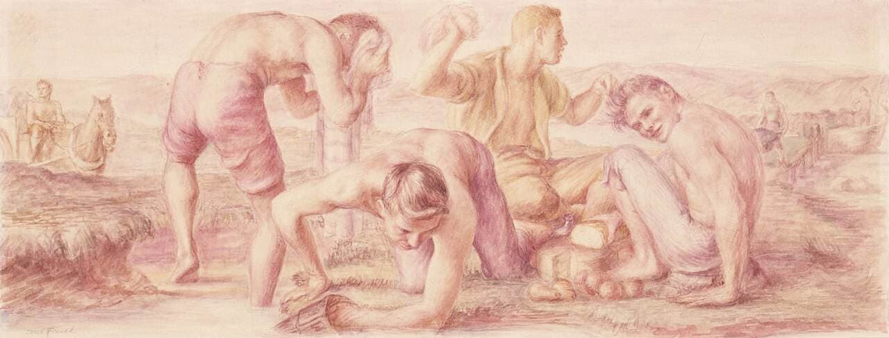 Mealtime, The Early Coal Miners (study for Plymouth, Pennsylvania Post Office Mural) — Jared French