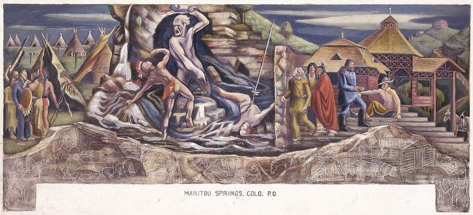 The Legend of Bubbling Springs (mural study, Manitou Springs, Colorado Post Office) — Archie L. Musick
