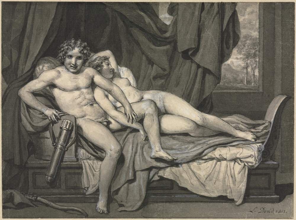 Cupid and Psyche — A study by David from the Napoleonic aftermath, contextual work by the selected Revolutionary artist, not a depiction of the Revolution.