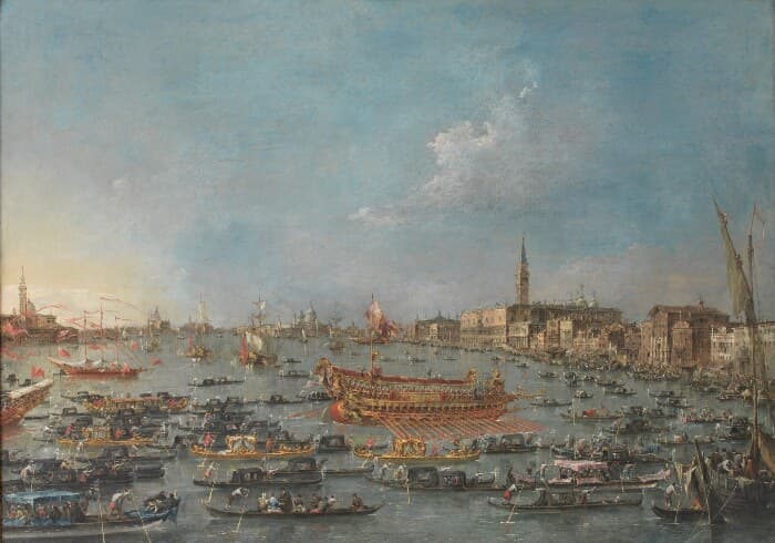 The Bucintoro Festival of Venice. The Bacino di S. Marco with the "Bucintoro", the Doge's State Barge, on Ascension Day — Francesco Guardi