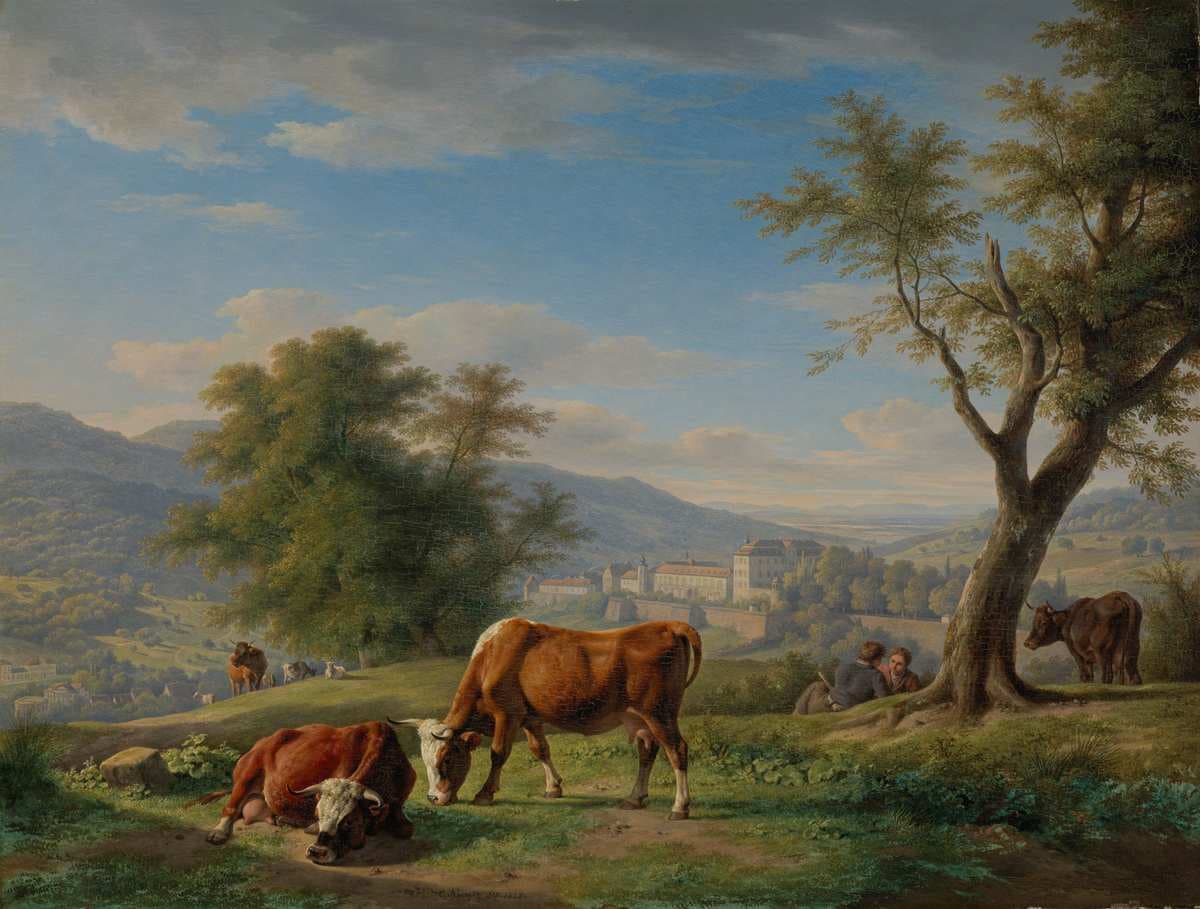 Weidende Tiere in Landschaft bei Baden-Baden — Carl Kuntz