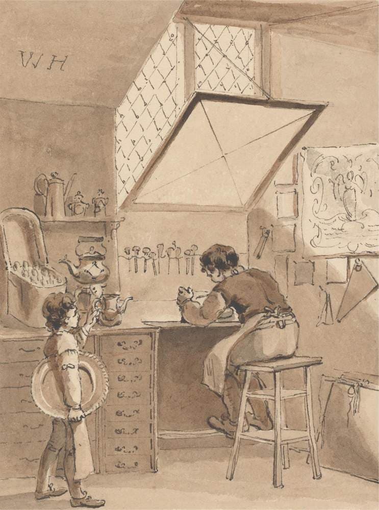 Hogarth Engraving His Master's Shop-bill the Sign of the Angel — John Thomas Smith