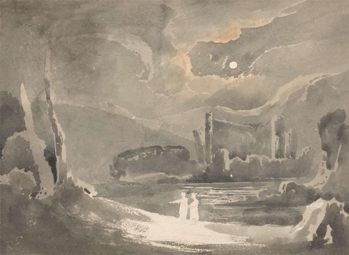 Moonlit Landscape with a Ruined Castle — John Martin