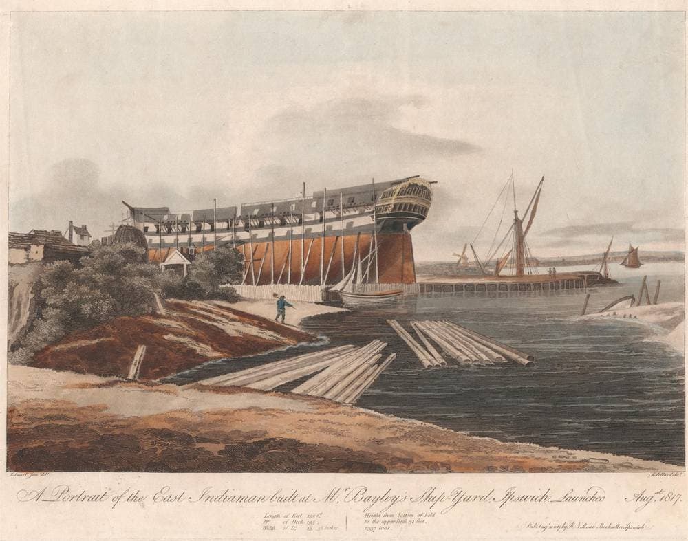 A Portrait of the East Indiaman built at Mr. Bayley's Ship Yard, Ipswich, Launched Aug. 1817 — Robert Pollard