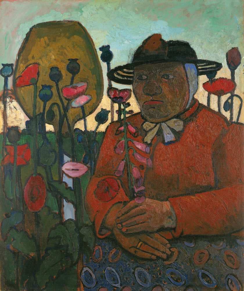 Old poor woman with a glass ball and poppies — Paula Modersohn-Becker