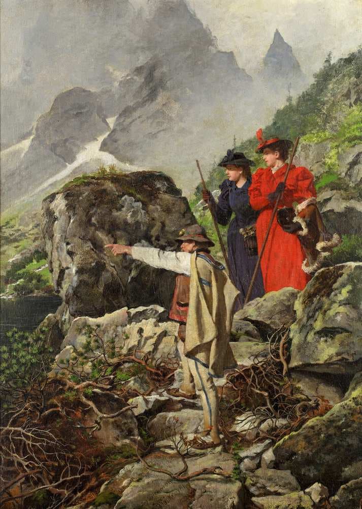 At the Morskie Oko Lake (Tourists in the Tatra Mountains) — Walery Eljasz Radzikowski