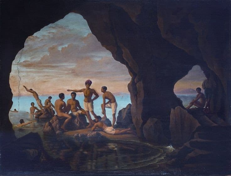 Badende Fischerknaben in der Blauen Grotte bei Capri — Ferdinand Flor