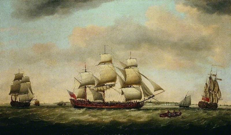 The East Indiaman 'General Coote' in Three Positions off the Downs — Francis Holman