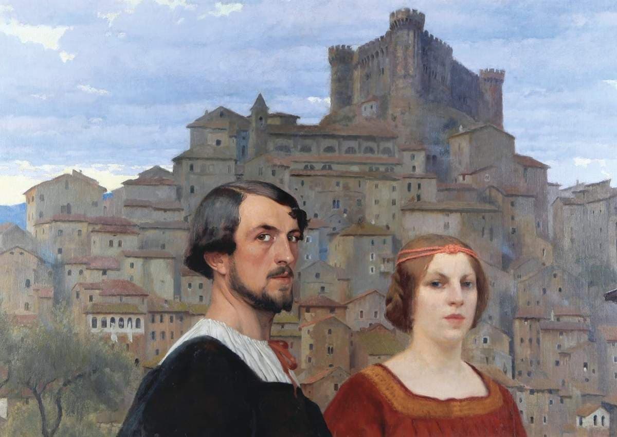 Autoportret z żoną na tle Anticoli Corrado. — Edward Okuń