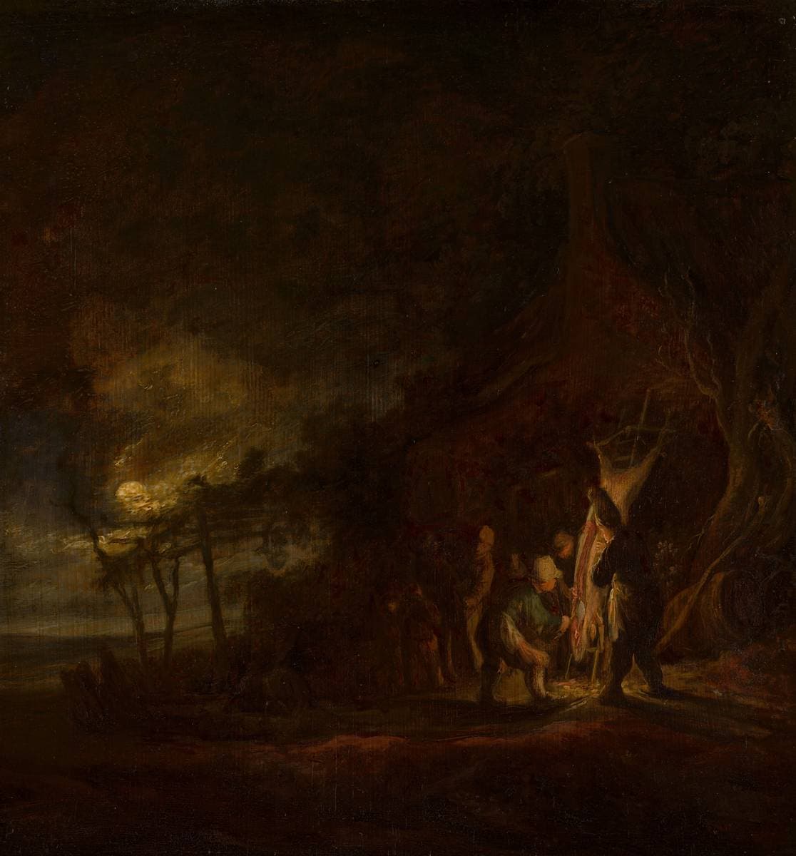 Slaughtered Pig in a Moonlit Landscape — Cornelis Symonsz van der Schalcke