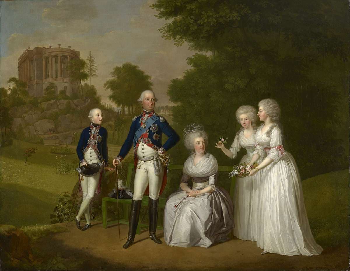Wilhelm IX, Landgrave of Hesse-Cassel, later Elector Wilhelm I, his wife, Wilhelmine Caroline and their children, Wilhelm, Friederika and Caroline — Wilhelm Böttner
