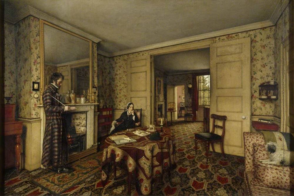 'A Chelsea Interior ' (The Carlyles at Home with their Dog Nero at 5/24 Great Cheyne Row, London) — Robert Scott Tait