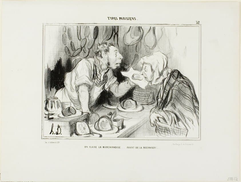 “You Sniff the Merchandise… Before Buying It,” plate 32 from Types Parisiens — Honoré Daumier