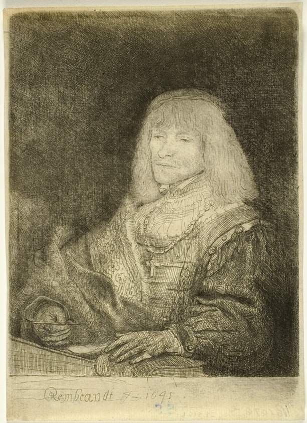 Man at a Desk Wearing a Cross and Chain — Rembrandt van Rijn