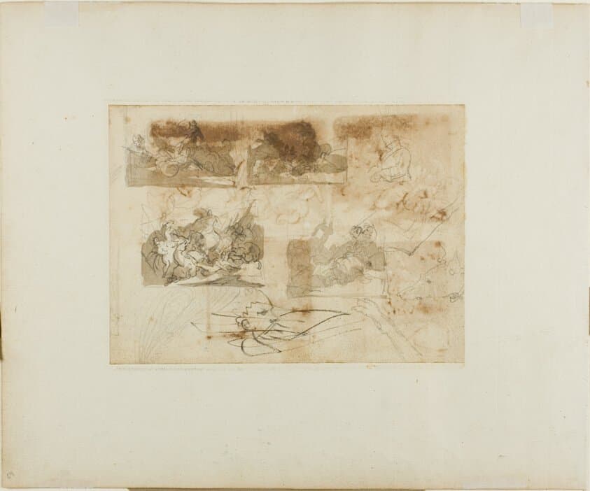 Sketches of a Cavalry Battle, Head, and Paws of a Greyhound — Théodore Géricault