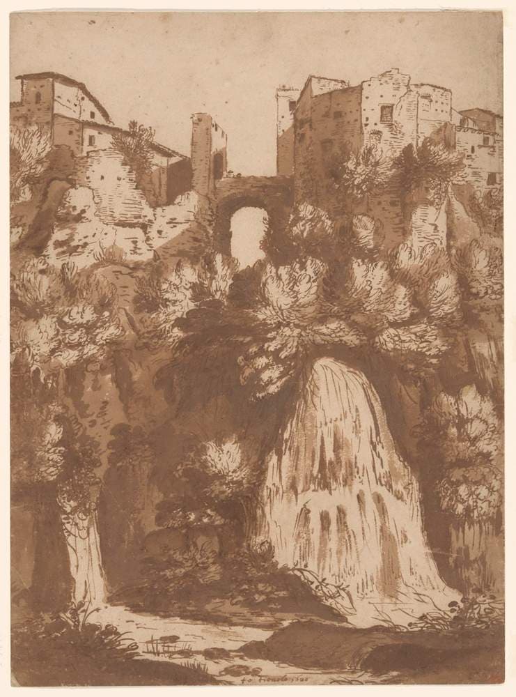 View of Tivoli with the Bridge Over the Anio Waterfall — Cornelis van Poelenburgh