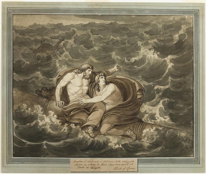 Mentor and Telemachus, Having Survived the Storm, Are Spirited to the Island of Calypso on a Mast, from The Adventures of Telemachus, Book 6 — Bartolomeo Pinelli