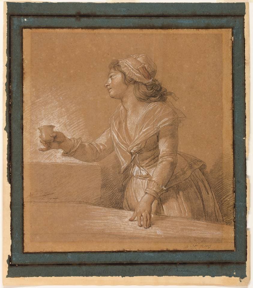 Young Woman at a Table Holding a Cup — François-André Vincent