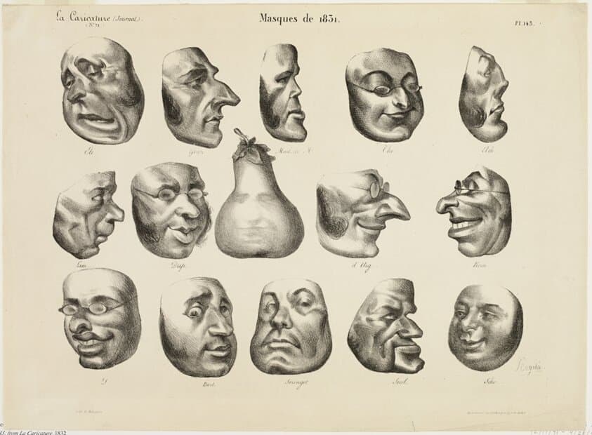 Masks of 1831, plate 143 from La Caricature — Honoré Daumier