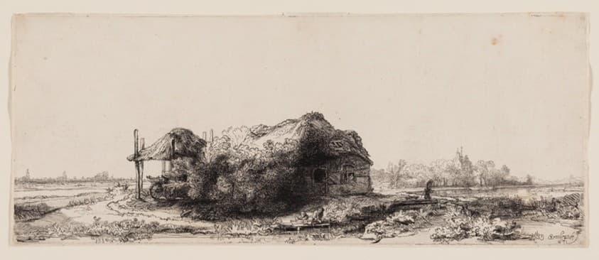 Landscape with Cottages and a Hay Barn: Oblong — Rembrandt van Rijn