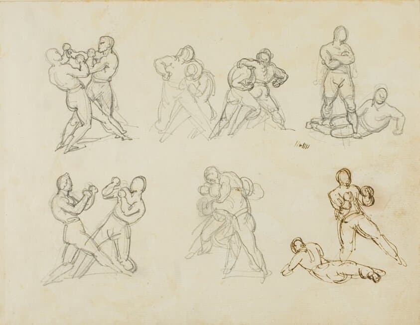 Seven Sketches of Pairs of Boxers — Théodore Géricault